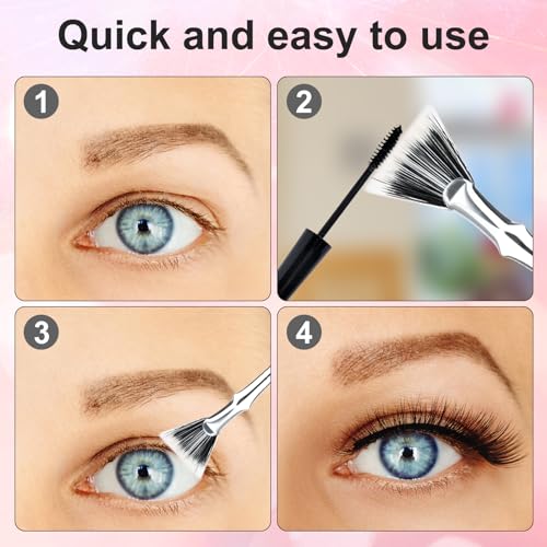 3pcs Mascara Fan Brush, Folding Angle Scalloped Lash Brush Eyelash Eyebrow Brush Fan Shaped Eyelash Brush Lash Wand Brushes Eyelash Comb Separator for Makeup Tools