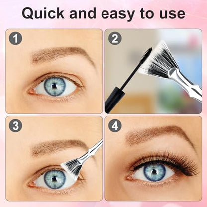 3pcs Mascara Fan Brush, Folding Angle Scalloped Lash Brush Eyelash Eyebrow Brush Fan Shaped Eyelash Brush Lash Wand Brushes Eyelash Comb Separator for Makeup Tools