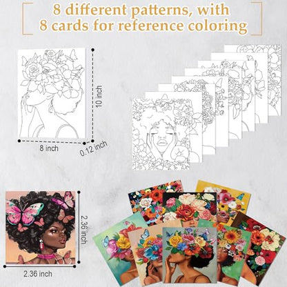 Cholemy 36 Pcs Paint and Sip Kit for Adults 8''x10'' Pre Drawn Canvas for Painting DIY Afro Acrylic Painting Kit Wood Easel Brushes Date Night Bulk for Summer 4th of July Party Gift(Flower Lady) - style: Flower Lady