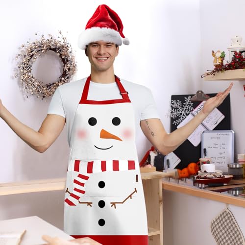 BOHARERS Cute Christmas Apron White Scarf Snowman Aprons for Kitchen Adjustable Waistband Christmas Gift - color: D-01 Pack Cute Snowman
