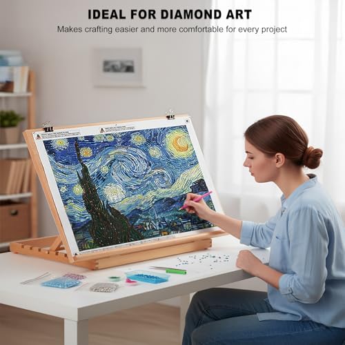 24.9"x17.3" Beechwood Tabletop Easel with Paint and Sketch Papers,Mask Tape | Extra Large Adjustable Art Easel Stand, Drawing Board for Painting, Sketching and Diamond Art - style: A2