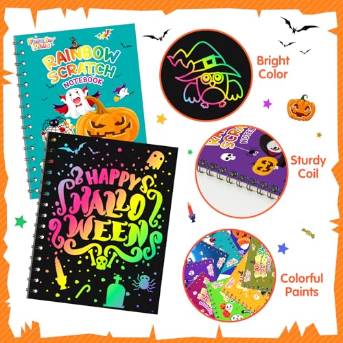Halloween Scratch Art Party Favors: 16 Pack Rainbow Scratch Notebook Paper Party Favors for Kids Halloween Goodie Bags Stuffers Girls Boys Art Craft Birthday Gifts for Students Classroom - style: 16 Pack Halloween