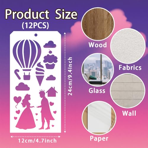 12 Pcs Fantasy Stencils for Painting, 12 Styles Fairy Painting Stencils Reusable Art Drawing Templates for Painting on Wall Wood Home Decor - style: Mystic