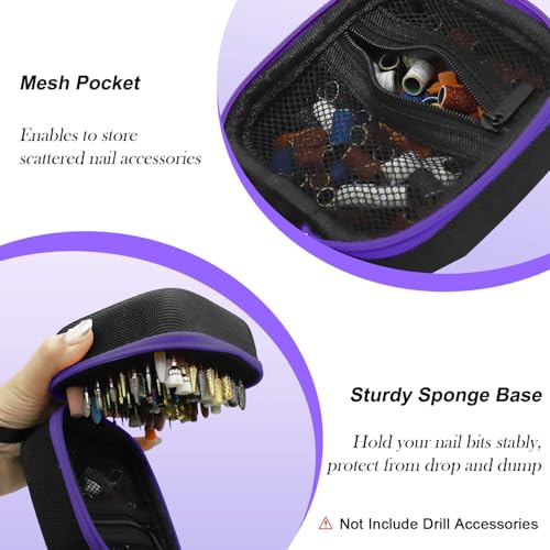 81 Holes Nail Drill Bit Holder, (ONLY CASE) Nail Bits Display Organizer Container, Nail Bits Container Box Case with High Density Foam, Efile Nail Bits Professional Manicure Tools, (Purple) - color: Purple