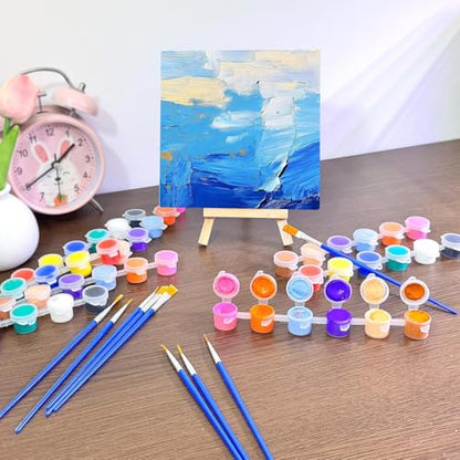 10 Set Mini Acrylic Paint Set, Mini Canvas Painting Kit, Small Canvas with Easel, Acrylic Paints,Brush, Minis Easel with Canvases for Kids Adults Classroom Birthday Painting Party (5.9 x 5.9Inch) - color: 6 x 6Inch