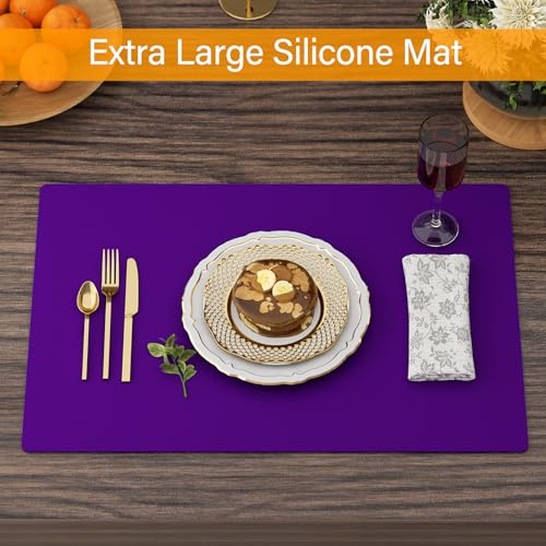 2-Pack Extra Thick Silicone Counter Mats - 24”x16” Large Heat Resistant Kitchen Countertop Protector, Non-Slip Hot Pad Trivet for Air Fryer, Hot Pots & Pans, Coffee Maker (Purple) - color: Purple