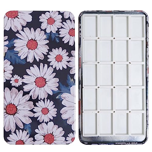 FCLUB Empty Watercolor Palette Tin with 20 Full Pans, and Magnetic Squares | Portable DIY Metal Palette, 20Pcs White Empty Full Pans, Separate Magnetic Squares, For Artists, Travel and Sketching - color: Chrysanthemum, size: Pack of 20 Full Pans
