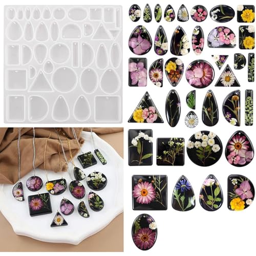 Resin Jewelry Molds, Silicone Molds for Epoxy Resin, Casting Tray with Hole, Resin Earring Molds, Epoxy Resin Mold for DIY Pendant, Earrings, Necklace, Keychain, Bookmark, Jewelry Making