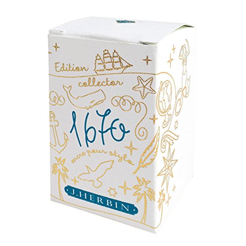 J. Herbin 1670 Anniversary Inks - Gold Sheen 50 ml Bottled - Emerald of Chivor (Emerald Green-Blue Ink) - color: Emerald of Chivor