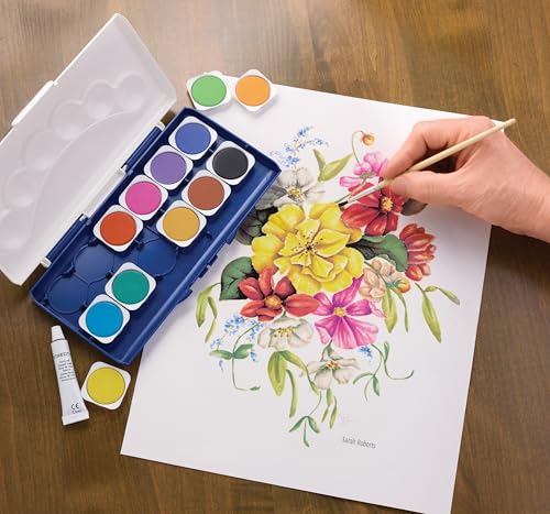 STAEDTLER Watercolor Pans Paint Set, 12 Colors with Paintbrush and Tube of Opaque White Paint, Interchangeable Water Color Paint Pots and Mixing Palette - Watercolors Art Supplies