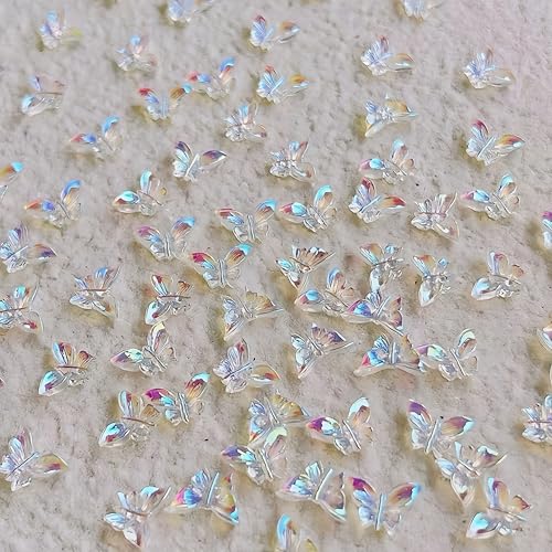 300Pcs Butterfly Nails Charms 3D Resin Elegant Butterfly Nail Rhinestones 3D Resin Aurora Butterflies Nail Gems and Charms Kawaii Nail Diamonds Butterfly Nails Jewels for Women Acrylic Nail Supplies - color: white