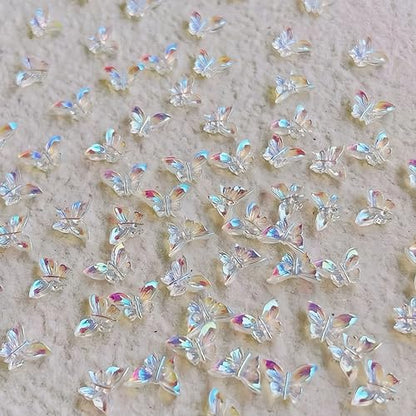 300Pcs Butterfly Nails Charms 3D Resin Elegant Butterfly Nail Rhinestones 3D Resin Aurora Butterflies Nail Gems and Charms Kawaii Nail Diamonds Butterfly Nails Jewels for Women Acrylic Nail Supplies - color: white