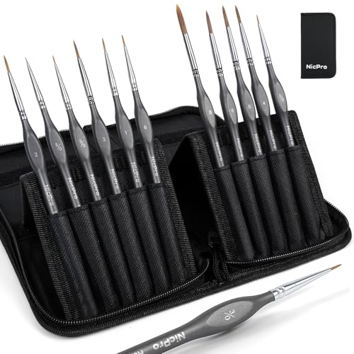 Nicpro Kolinsky Sable Miniature Paint Brushes, 11PCS Fine Detail Paint Brushes for Acrylic Watercolor, Models, Small Fine Detail Paint Brush Set for Mini Paints - Thin Artist Kit with Nylon Holder - size: 11 PCS (black)