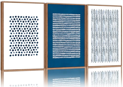 Tinonedraw Navy Blue and White Framed Canvas Wall Art Set, Minimalist Geometric Wall Decor, Neutral Abstract Artwork, Cozy Contemporary Art Prints for Bedroom Living Room Office Above Bed 24"x36"x3 - color: Modern Geometric Dots Line, size: 36L" x 24W"