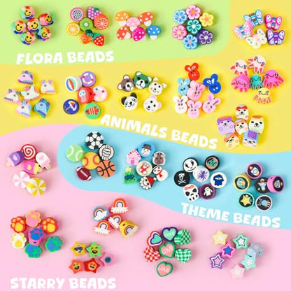 Gionlion 1200 Pcs Polymer Clay Beads Bracelet Making Kit, 25 Style Animal Fruit Flower Butterfly Bunny Pony Letter Beads Charms for Jewelry Making, DIY Art and Crafts Toys Gifts - style: Classic