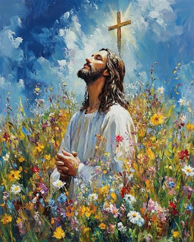 GEEHEIY Paint by Numbers Kit for Adults - Jesus Christ and Cross Painting, Christian DIY Acrylic Painting on Canvas, Religious Paint by Number Kit for Home Decor Faith Gift 16x20 Inch - color: TRTDNF1P403
