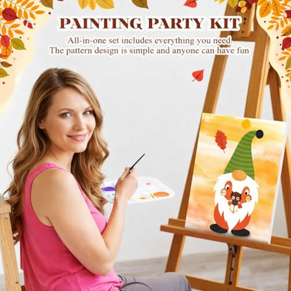 Humyoun 8 Sets 8" x 10" Fall Gnome Pre Drawn Canvas to Paint for Sip and Paint Party Thanksgiving Predrawn Coloring Set Pre Sketched Canvas Boards with Paints and Brushes for Adult - style: Gnome