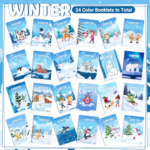 Liliful 24 Pcs Winter Coloring Book Bulk for Kids Winter Party Favors DIY Drawing Book with Polar Animals Patterns Small Activity Books Holiday Theme Birthday Goodie Bags - style: Winter