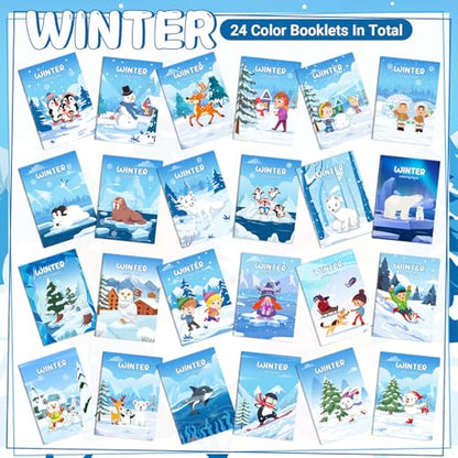 Liliful 24 Pcs Winter Coloring Book Bulk for Kids Winter Party Favors DIY Drawing Book with Polar Animals Patterns Small Activity Books Holiday Theme Birthday Goodie Bags - style: Winter