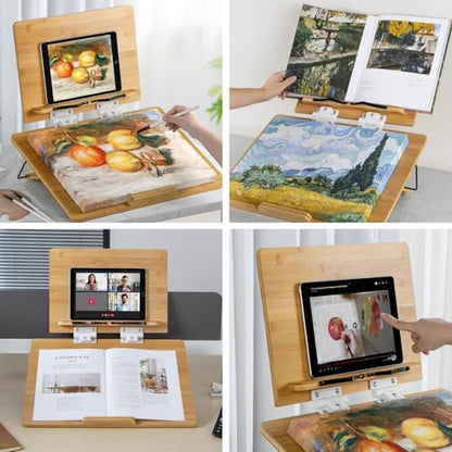 ANBOXIT Folding Bamboo Tabletop Easel, 19.7" x 14.2" Base and 15.4" x 11" Adjustable Upper Board, Portable Desktop Arts & Crafts Easels for Drawing, Painting, Sketching, and Tablet Stand
