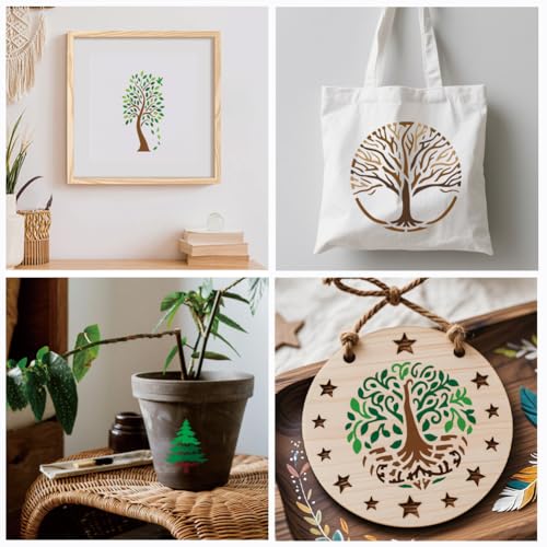 12 Sheets 20 Styles Tree Stencils for Painting, Tree of Life Drawing Templates Bamboo Pine Reusable Border Stencil for Painting on Wall Wood Home Decor - style: Trees