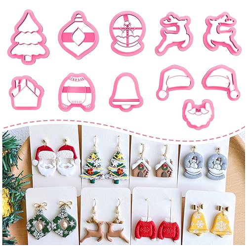 Keoker Christmas Polymer Clay Cutters - 11 Shapes Earrings Cutters for Winter - color: earrings clay cutters
