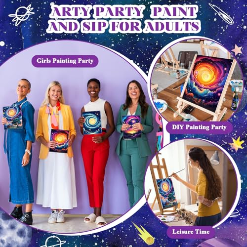 Humyoun 8 Sets 8" x 10" Starry Sky Pre Drawn Canvas to Paint for Sip and Paint Party Starry Sky Predrawn Coloring Set Pre Sketched Canvas Boards with Paints and Brushes for Adult - style: Starry Sky