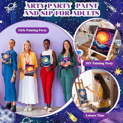 Humyoun 8 Sets 8" x 10" Starry Sky Pre Drawn Canvas to Paint for Sip and Paint Party Starry Sky Predrawn Coloring Set Pre Sketched Canvas Boards with Paints and Brushes for Adult - style: Starry Sky