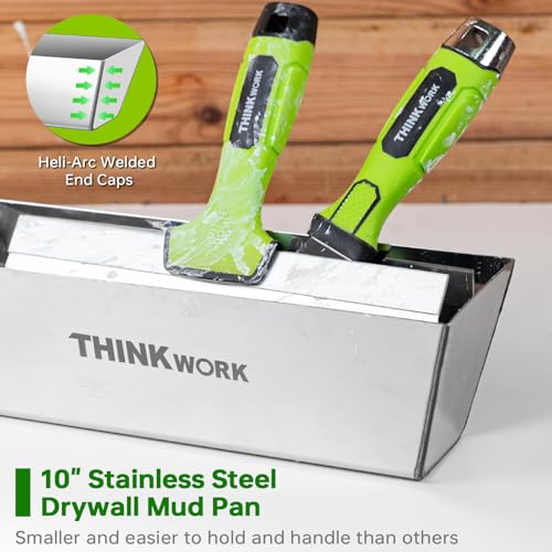 THINKWORK Drywall Tools - 8Pcs Stainless Steel Drywall Knife Set with Putty Knife, Taping Knives, Painter Scraper & 10" Mud Pan, Spackle Tool Set for Joint Taping, Finishing & Patching