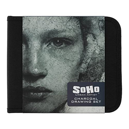 Soho Urban Artist Charcoal Drawing Set With Manikin in Zipper Case - Drawing Charcoal for Artists, Students, Blending, Live Figure Drawing, & More! - [Black - Drawing Set + Zipper Case] - size: 20 Count (Pack of 1)