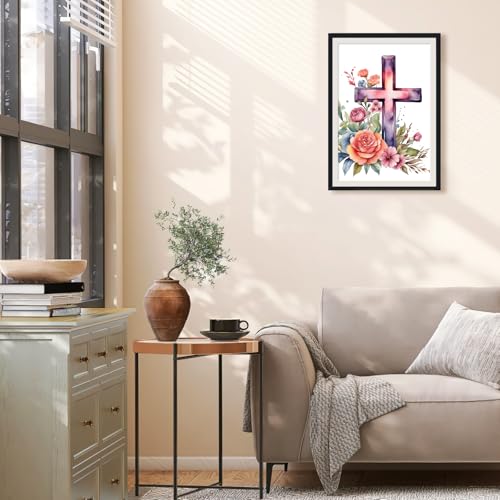 Ginkko Paint by Numbers Kit for Adults Beginner & Kids Ages 8-12 with Wooden Frame Easy Acrylic on Canvas 8x12 inch with Paints and Brushes, Cross and Flower(Include Framed) - color: CrossFlower framed, size: 8x12 Inch