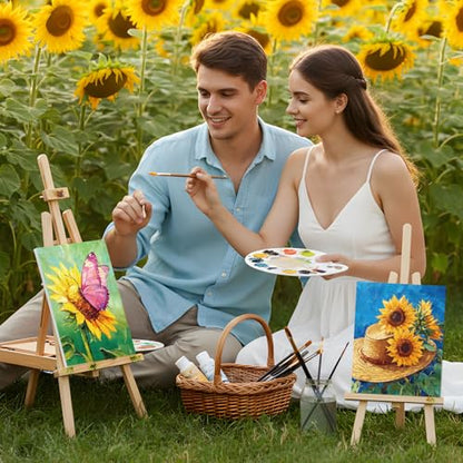 Engrowtic 12 Pcs 8 x 10'' Sunflower Flower Pre Drawn Canvas to Paint Pre Printed Sketched Canvas for Adult Ladies Paint Art Party Favor Board Set for Craft(Bright Style) - style: Bright Style