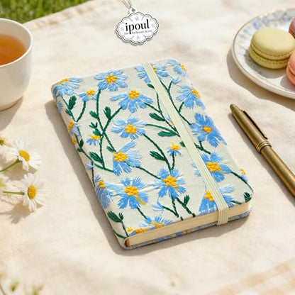 Pocket Notebook, Small Sketchbook, A6 Journal, 4x6, Daisy Gifts for Women, Floral Notebook, Embroidery Journal, Blank Paper, Hardcover, Lay Flat, Elastic Band, Diary for Girls, Blue Daisy - color: A6-Band-Blue, style: Plain