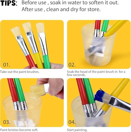 Joyooss Kids Paint Brushes, 12 Pcs Round/Flat Large, Easy to Clean & Grip Washable No Shed Hog Bristle for Watercolor, Acrylic, Gouache - size: 12 Pcs