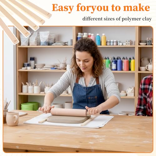 mekueeex 12 Pcs Polymer Clay Tools Set with Bamboo Clay Rolling Pin, 5-Size Guide Rails & Linen Mat - Essential Pottery Tools and Supplies for Sculpting, Pottery Wheel & DIY Crafts