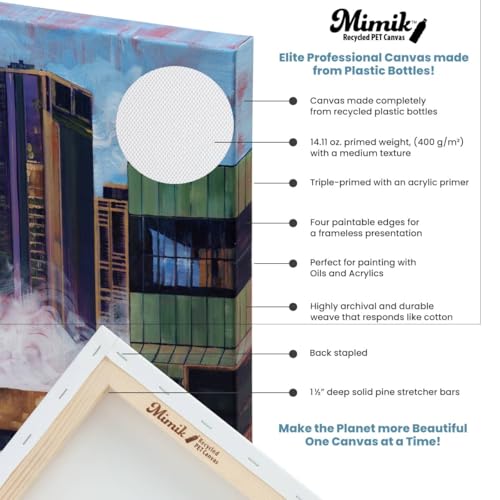 Creative Mark Mimik Recycled Stretched Canvas - 30x40 Box of 3 - Made from Recycled PET Plastic Bottles - Durable Archival Weave - Triple Acrylic Primed Painting Canvases - 400gsm, 1 - size: 30x40"