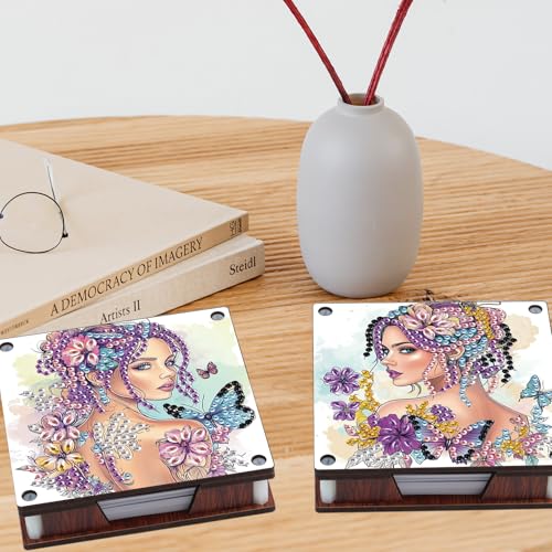 JISHSHAY 2 PCS Diamond Art Note Box Beautiful Woman Diamond Painting Note Pad Holder Gem Painting Gem Art Memo Boxes Mosaic Kits for Adults Embroidery Kit Memo Pad Holder, Contains 120 Sheets of Paper - color: Woman 1
