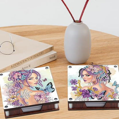JISHSHAY 2 PCS Diamond Art Note Box Beautiful Woman Diamond Painting Note Pad Holder Gem Painting Gem Art Memo Boxes Mosaic Kits for Adults Embroidery Kit Memo Pad Holder, Contains 120 Sheets of Paper - color: Woman 1