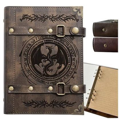 DUROTAN DND Notebook Journal Refillable Leather A5 Binder 400 Pages | For Dungeons and Dragons Gifts D&D Accessories for dm players Men&Women(3-Khaki-Dragon Totem) - color: 3-Khaki-Dragon Totem