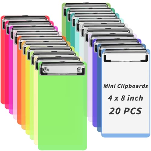 20 Pcs Mini Plastic Clipboards Bulk 20 Neon Colors 4 x 8 in Kids Clip Board Half Page Clipboard Portable for Restaurant School Waitress Guest Server Books Menu Holder - size: 4x8in