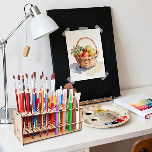 Wooden Paint Brush Holder with Wood Glue 105 Holes MDF Paintbrush Holder Organizer Artist Brush Holder Paint Brush Stand Rack for Artist Brushes Pens Pencils - style: 105 Holes