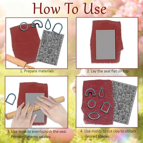 CHGCRAFT 4 Sheets Easter Bunny Clay Texture Mat Easter Egg Pattern Polymer Clay Texture Sheets DIY Tools for Pottery Earring Jewelry Making Stamp Engraving Machines, 3.9x2.6inch - style: Easter Egg
