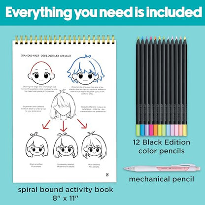 Faber-Castell Anime Drawing Kit: Chibi Edition | Step-by-Step Instruction Book with 20 Practice Pages, Color Pencil Set & Drawing Supplies for Kids, Back to School Supplies (1 Book) - style: Chibi Edition