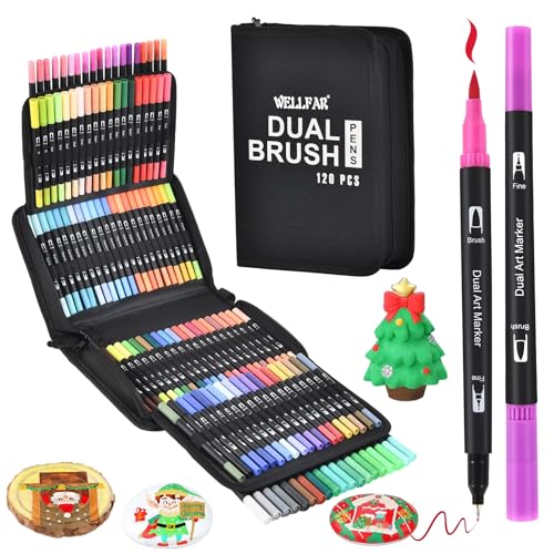 120 Colors Adult Coloring Book Markers No Bleed Dual Felt Tip (Fine & Brush) Art Markers for Teens/School – Gel Acrylic Paint Pens Set for Sketching, Drawing, Rock Painting, Journaling, Non Bleeding. - color: 120 Colors