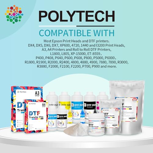 Polytech DTF White Ink 1000ML, Heat Transfer Printing Direct to Film, DTF Transfer Ink for PET Film, High Coverage Refillable DTF Ink for All DTF Printers - size: WH 1000ML
