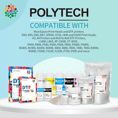 Polytech DTF White Ink 1000ML, Heat Transfer Printing Direct to Film, DTF Transfer Ink for PET Film, High Coverage Refillable DTF Ink for All DTF Printers - size: WH 1000ML