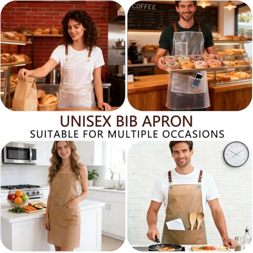2 Pack Waterproof Translucent Apron with Large Pockets,Cross Back Apron Cooking Apron for Dishwashing,Cleaning Fish, - color: White&brown