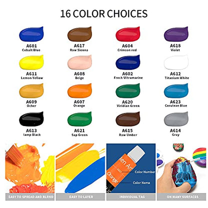 Aen Art Acrylic Paint Set for Pumpkin Painting, 16 Colors Painting Supplies for Canvas Wood Fabric Ceramic Crafts, Non Toxic&Rich Pigments for Beginners
