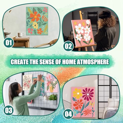 Sherr 75 Pcs 15 Set Floral Pre Drawn Canvas Kit for Painting Craft Sip and Paint Kit for DIY Adults Pre Printed Canvas Painting Favor for Paint Gifts Adult's Date Party - style: Flower Style