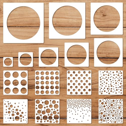 JarThenaAMCS 16Pcs Circle Stencils Round Polka Dot Templates Stencils Reusable Plastic Drawing Painting Template for DIY Art Craft Painting on Wood - style: Circle